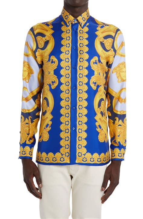 mens versace short sleeve button up|versace barocco print shirt.